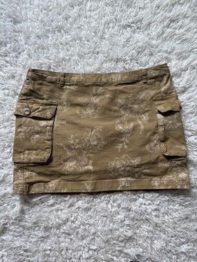 Mini Khaki Cargo Skirt with Floral Print